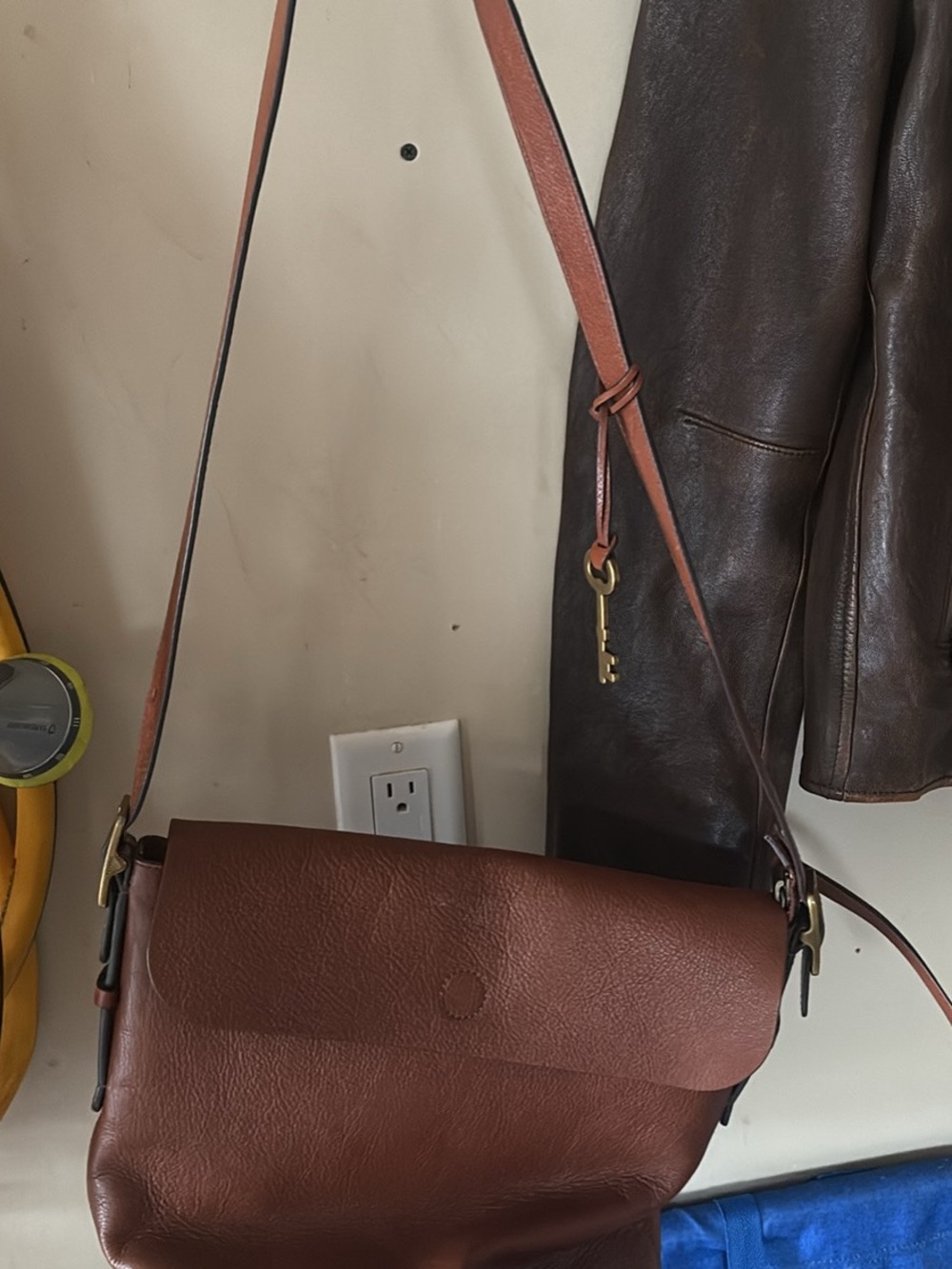 Fossil Brown Leather Flap Crossbody Bag